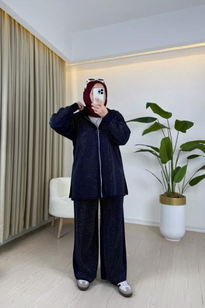 Ala Taşlı Takım Lacivert