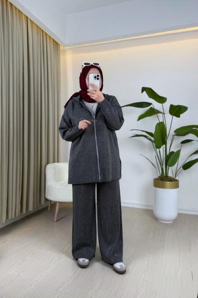 Ala Taşlı Takım Gri