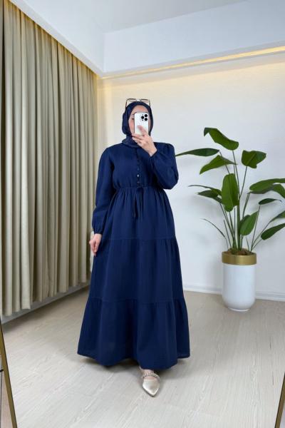Alara Müslin Elbise İndigo