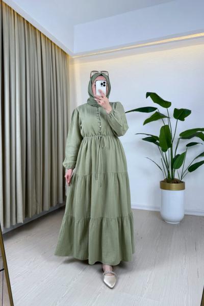 Alara Müslin Elbise Çağla Yeşili