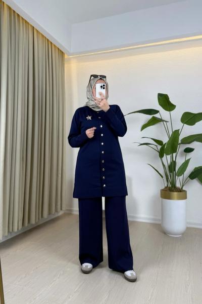 Asmin Merserize Broşlu Takım Lacivert