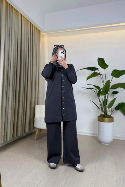 Asmin Merserize Broşlu Takım Antrasit