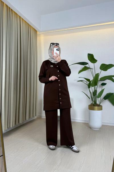 Asmin Merserize Broşlu Takım Acı Kahve