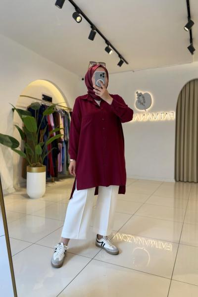 Basic Krep Gömlek Mürdüm