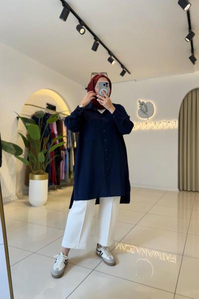 Basic Krep Gömlek Lacivert