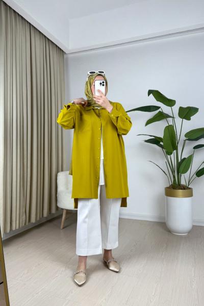 Basic Krep Gömlek Yağ Yeşili