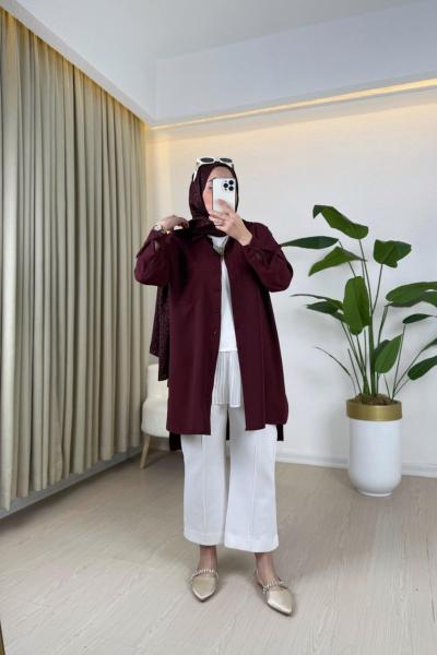 Basic Krep Gömlek Bordo