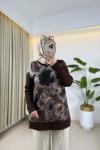Batik Desen Bluz Acı Kahve