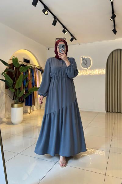 Bengü Tesettür Elbise Bohem Gri