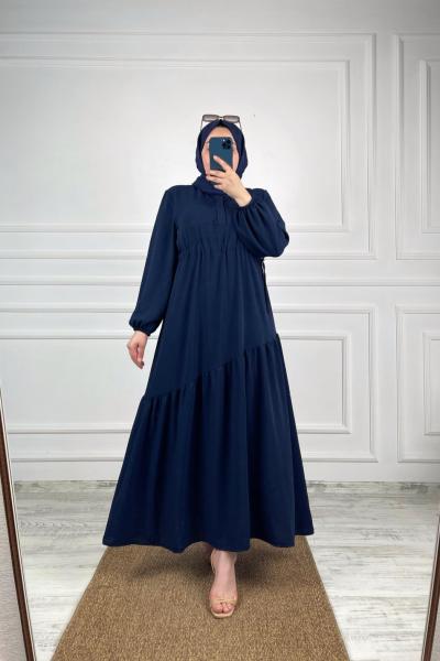 Bengü Tesettür Elbise Lacivert