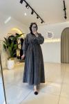 Biye Kemerli Denim Elbise Siyah