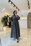 Biye Kemerli Denim Elbise Siyah