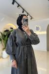Biye Kemerli Denim Elbise Siyah