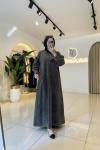 Biye Kemerli Denim Elbise Siyah