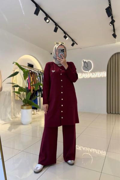 Broşlu Merserize Takım BORDO