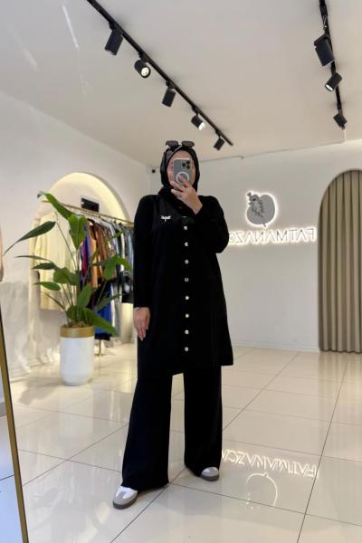 Broşlu Merserize Takım SİYAH