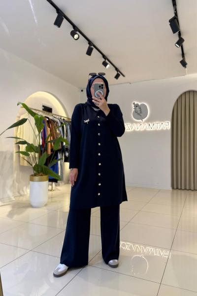 Broşlu Merserize Takım LACİVERT