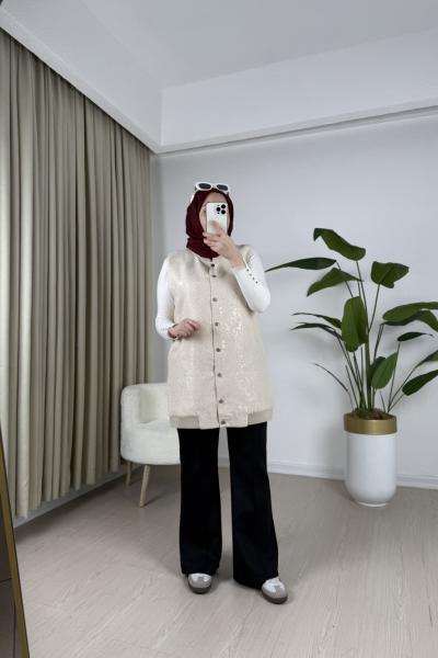 Çise Brokar Yelek Krem