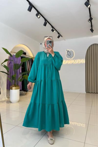 Deren Tesettür Elbise Petrol Yeşili