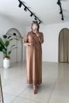 Desenli Merserize Elbise Camel