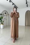 Desenli Merserize Elbise Camel