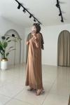 Desenli Merserize Elbise Camel