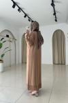 Desenli Merserize Elbise Camel