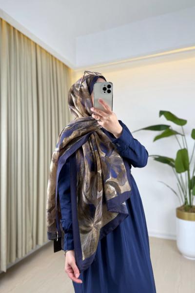 Desenli Şal Lacivert