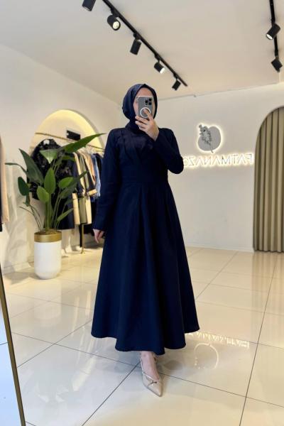Doqu Tesettür Elbise Lacivert