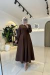 Doqu Tesettür Elbise Acı Kahve