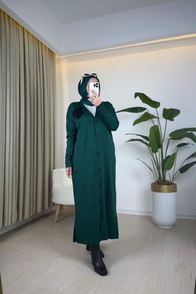 Ebru Tam Boy Merserize Hırka Zümrüt