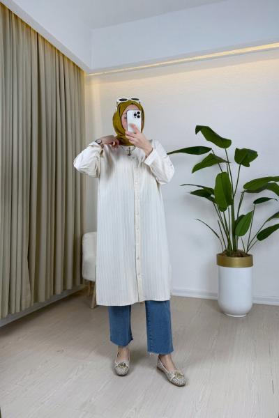 Eflin Uzun Gömlek Krem