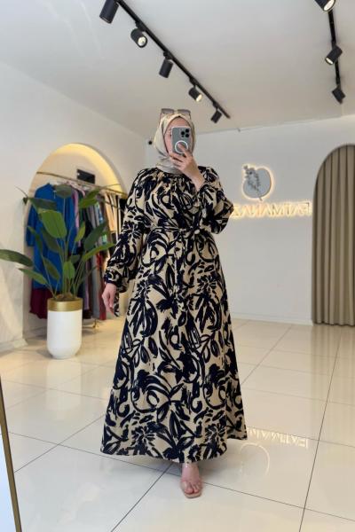 Ela Tesettür Elbise Lacivert