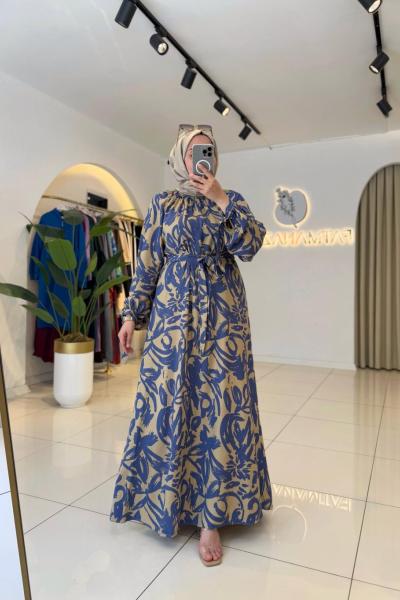 Ela Tesettür Elbise Mavi