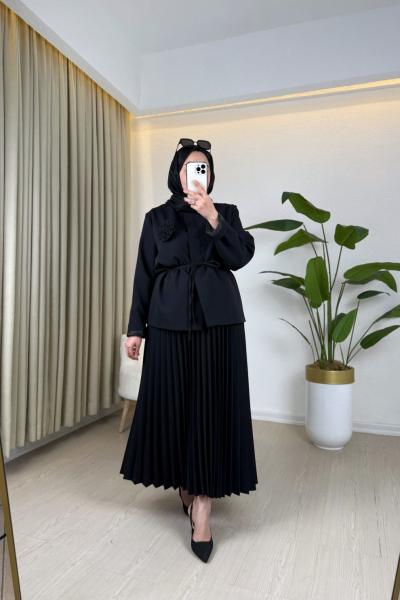 Elin Piliseli Etekli Takım Siyah