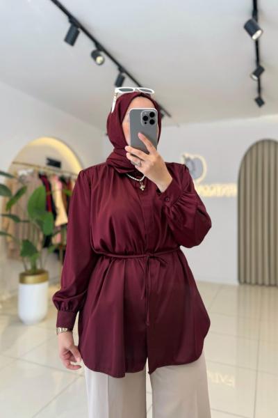 Eliz Saten Gömlek Bordo