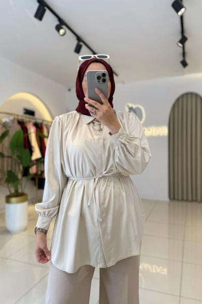 Eliz Saten Gömlek Krem