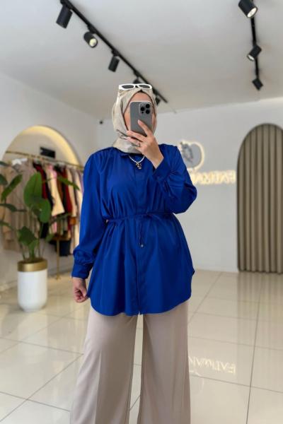 Eliz Saten Gömlek Mavi