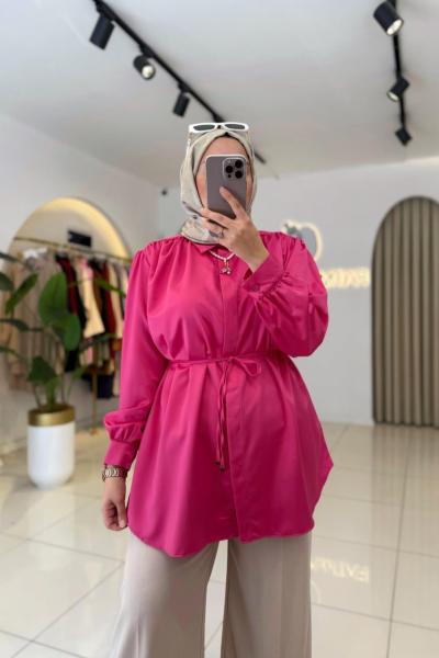 Eliz Saten Gömlek Fuşya