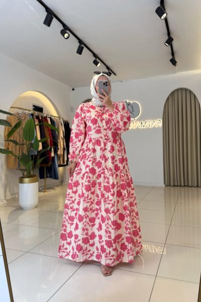 Flora Tesettür Elbise Pembe
