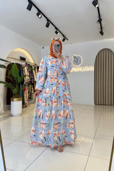 Flowers Tesettür Elbise Kiremit