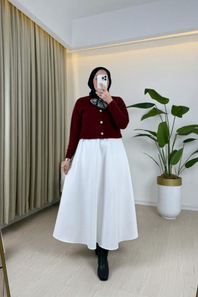 Fular Detaylı Angora Hırka Bordo