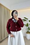 Fular Detaylı Angora Hırka Bordo