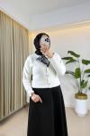 Fular Detaylı Angora Hırka Ekru