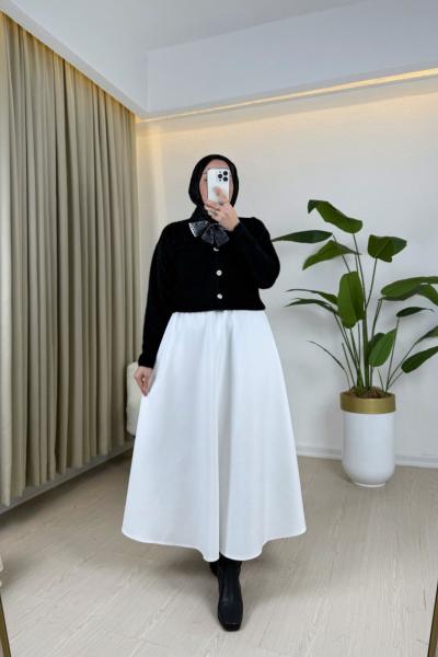 Fular Detaylı Angora Hırka Siyah