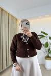 Fular Detaylı Angora Hırka Acı Kahve