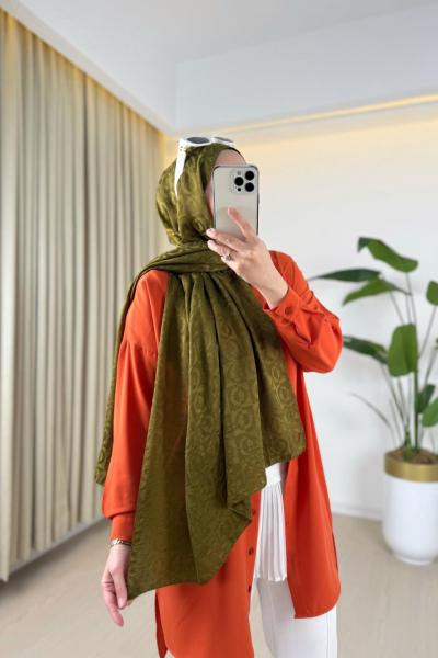 Halka Desen Şal Yağ Yeşili