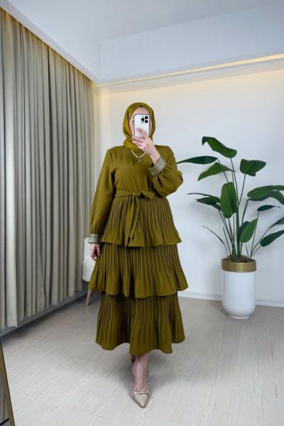 Kat Kat Elbise Yağ Yeşili