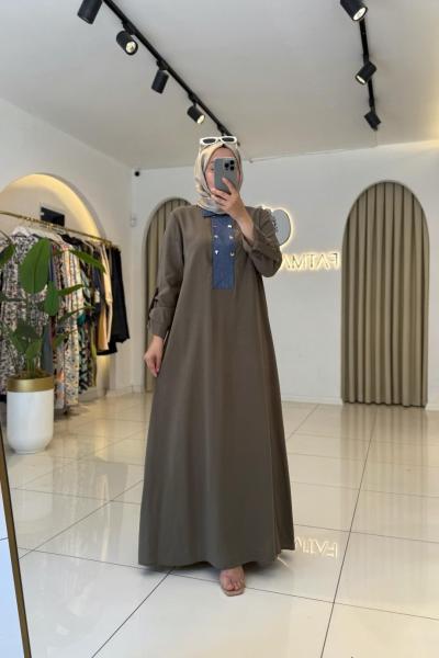 Kot Yaka Tesettür Elbise Haki