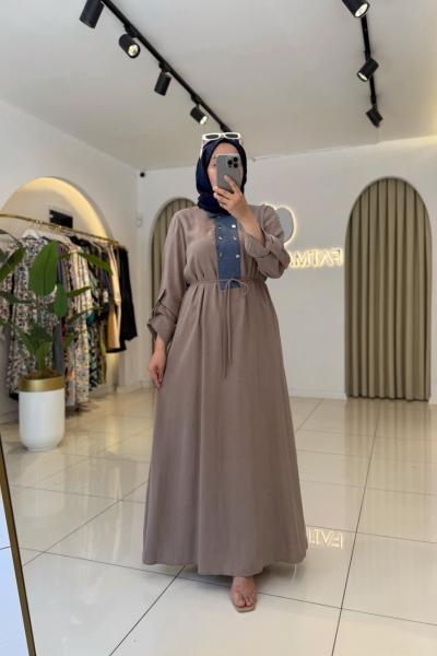 Kot Yaka Tesettür Elbise Vizon